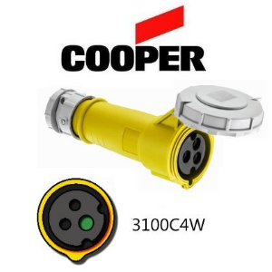 Cooper 3100C4W Connector -  100A, 110V - 125V, 2-Pole / 3-Wire, IEC60309