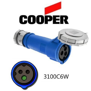 Cooper 3100C6W Connector -  100A, 220V - 250V, 2-Pole / 3-Wire, IEC60309