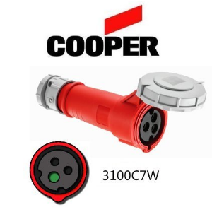 Cooper 3100C7W Connector -  100A, 480V, 2-Pole / 3-Wire, IEC60309