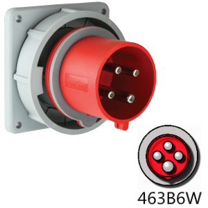 Mennekes ME463B6W 63A, 380/415V, 3-Pole Pin and Sleeve IEC 60309 Inlet