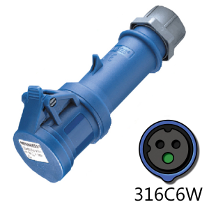 316C6W Connector -  16A, 220V - 250V 2-Pole / 3-Wire, IEC60309