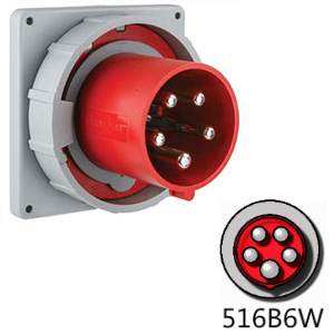 516B6W Inlet -  16A, 220-380V 4-Pole / 5-Wire, IEC60309