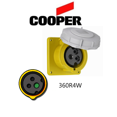 Cooper 360R4W Outlet - 60A, 110V - 125V 2-Pole / 3-Wire, IEC60309