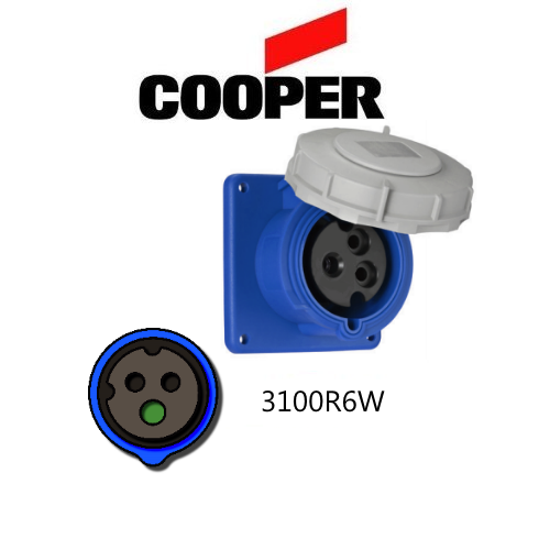 Cooper 3100R6W Outlet - 100A, 250V 2-Pole / 3-Wire, IEC60309