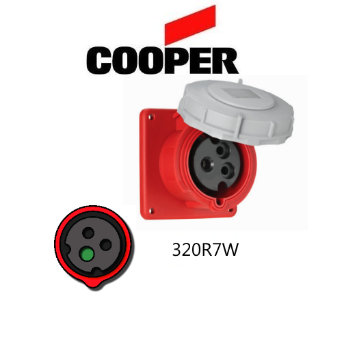 Cooper 320R7W Outlet - 20A, 480V 2-Pole / 3-Wire, IEC60309