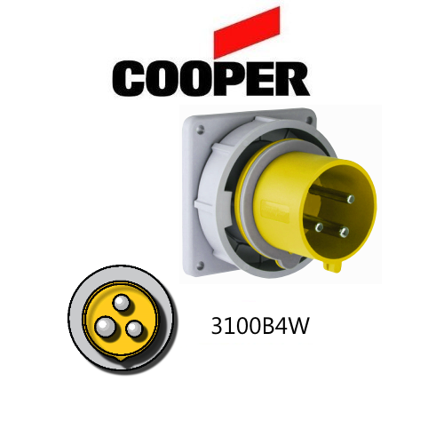 Cooper 3100B4W Inlet -  100A, 110V - 125V 2-Pole / 3-Wire, IEC60309