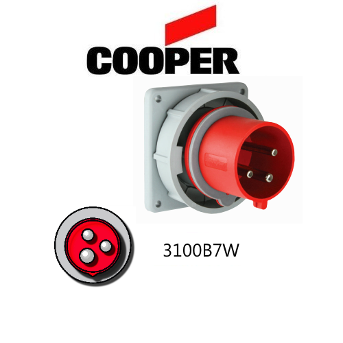 Cooper 3100B7W Inlet -  100A, 480V 2-Pole / 3-Wire, IEC60309