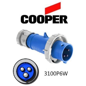 Cooper 3100P6W Plug -  100A, 220V - 250V 2-Pole / 3-Wire, IEC60309