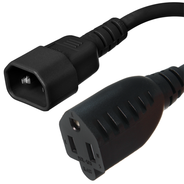 C14 to 5-15R Power Cords, 10A, 125V, 18/3 SJT