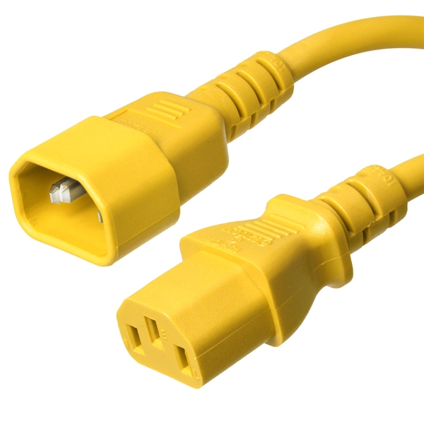 C14 to C13 Power Cords, Yellow, 10A, 250V, 18/3 SJT