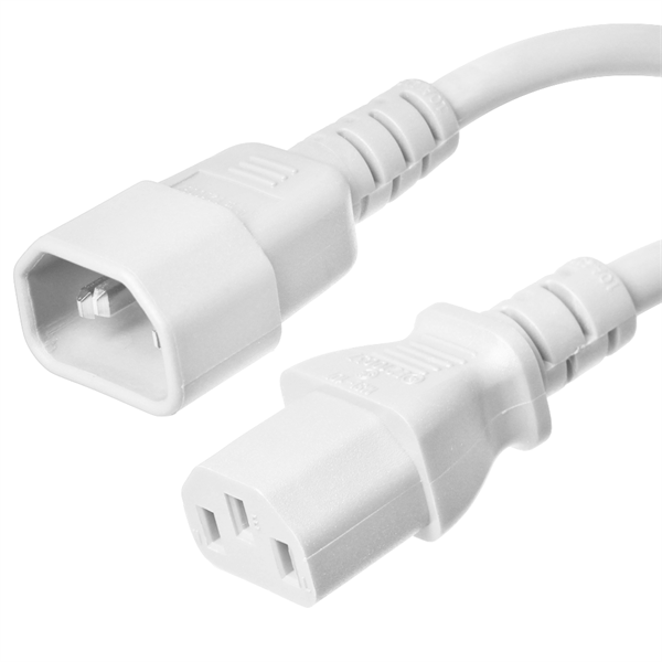 C14 to C13 Power Cords, White, 10A, 250V, 18/3 SJT