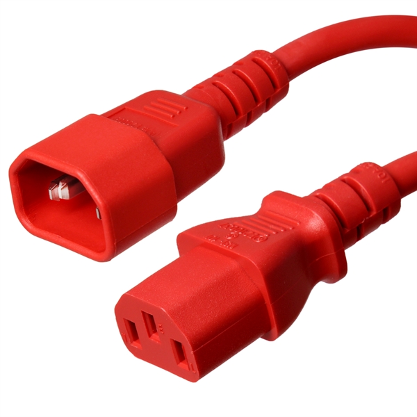 C14 to C13 Power Cords, Red, 15A, 250V, 14/3 SJT