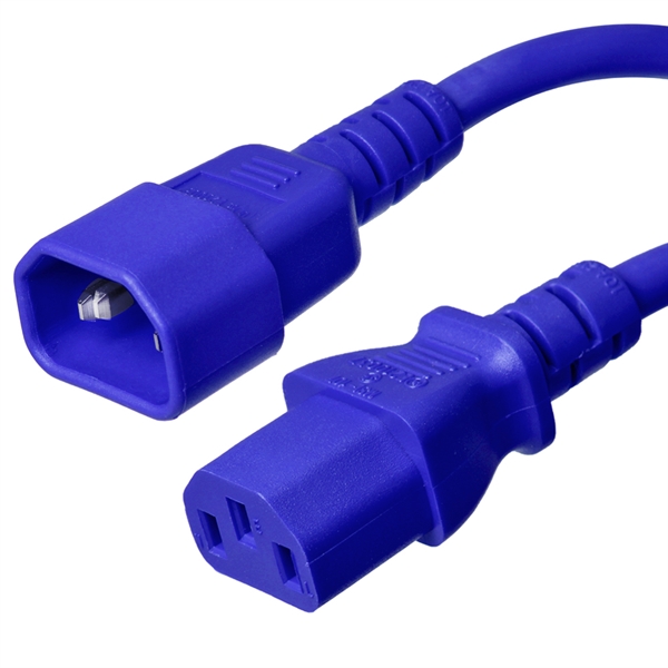 C14 to C13 Power Cords, Blue, 15A, 250V, 14/3 SJT