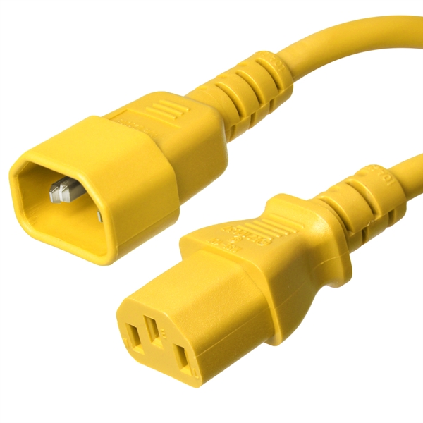 C14 to C13 Power Cords, Yellow, 15A, 250V, 14/3 SJT