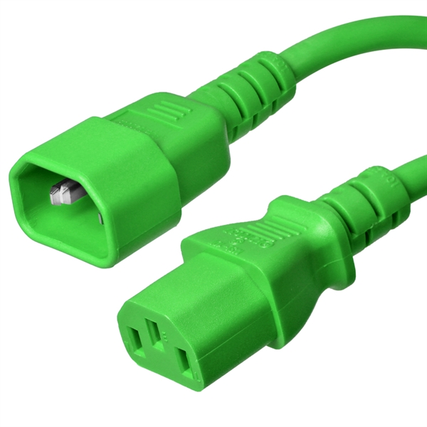 C14 to C13 Power Cords, Green, 15A, 250V, 14/3 SJT