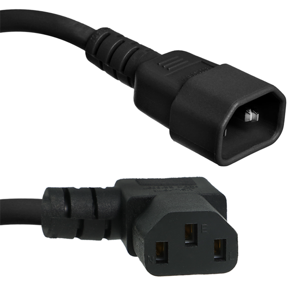 C14 to Right Angle C13 Power Cords, 10A, 250V, 18/3 SJT