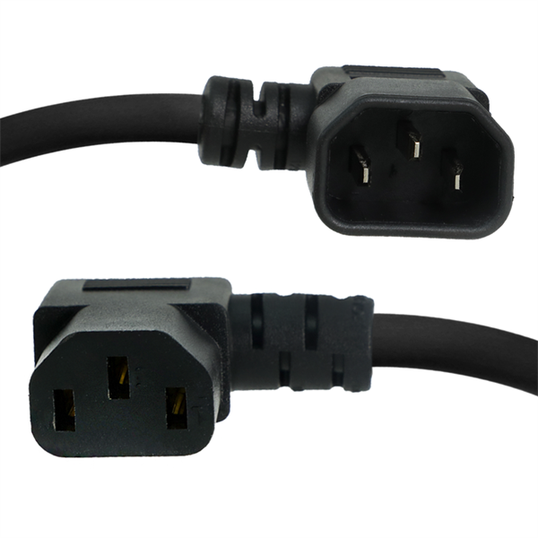 C14 Right Angle to C13 Left Angle Power Cords, 10A, 250V, 18/3 SJT