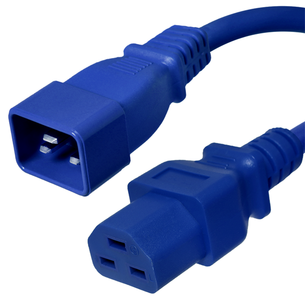 C20 to C21 Power Cords, 20A, 250V, 12/3 SJT, Blue