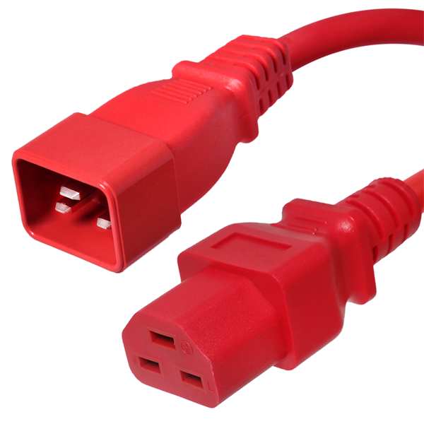 C20 to C21 Power Cords, 20A, 250V, 12/3 SJT, Red
