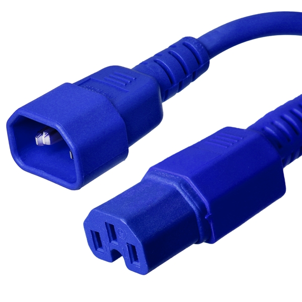 C14 to C15 Power Cords, Blue, 15A, 250V, 14/3 SJT