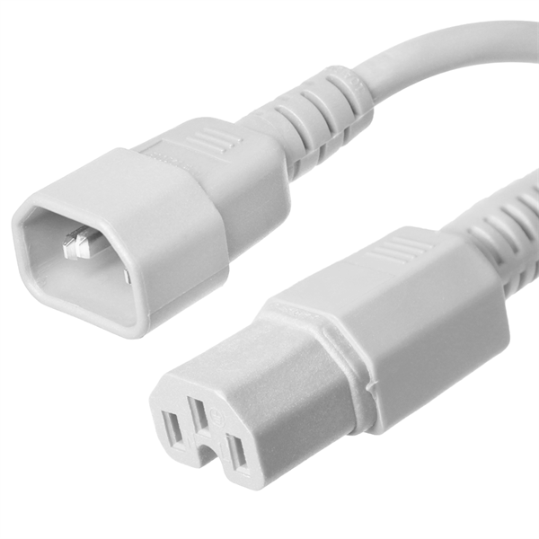 C14 to C15 Power Cords, White, 15A, 250V, 14/3 SJT