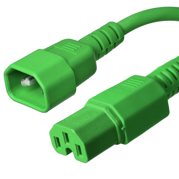 C14 to C15 Power Cords, Green, 15A, 250V, 14/3 SJT