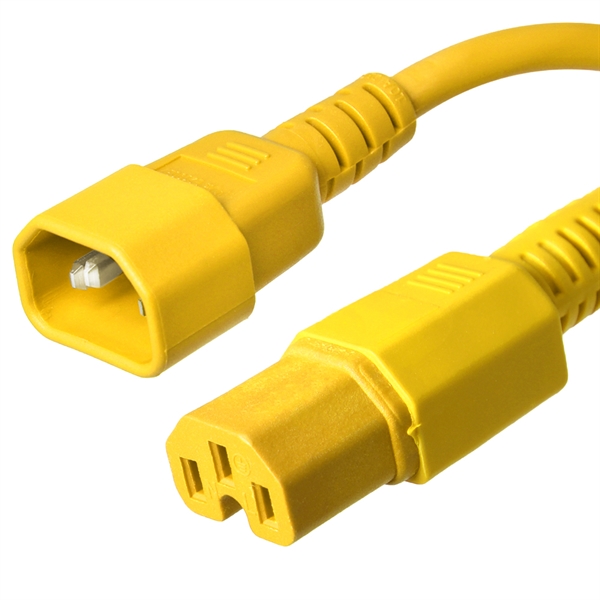 C14 to C15 Power Cords, Yellow, 15A, 250V, 14/3 SJT