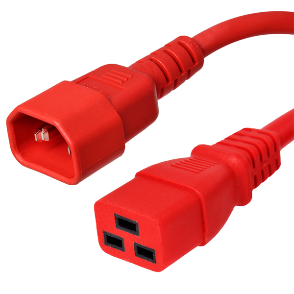 C14 to C19 Power Cords, Red, 15A, 250V, 14/3 SJT