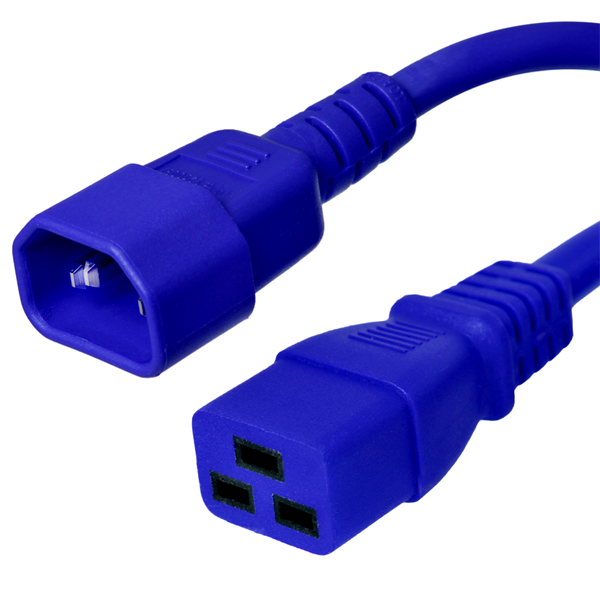 C14 to C19 Power Cords, Blue, 15A, 250V, 14/3 SJT