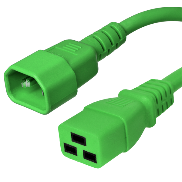 C14 to C19 Power Cords, Green, 15A, 250V, 14/3 SJT