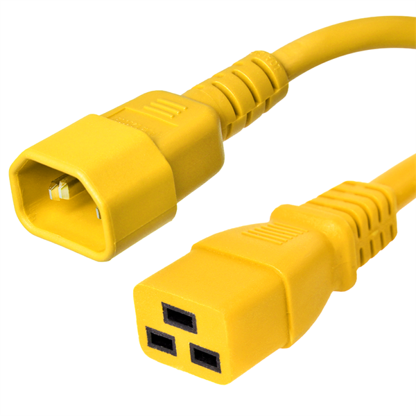 C14 to C19 Power Cords, Yellow, 15A, 250V, 14/3 SJT