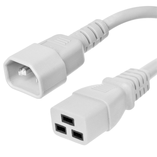 C14 to C19 Power Cords, White, 15A, 250V, 14/3 SJT