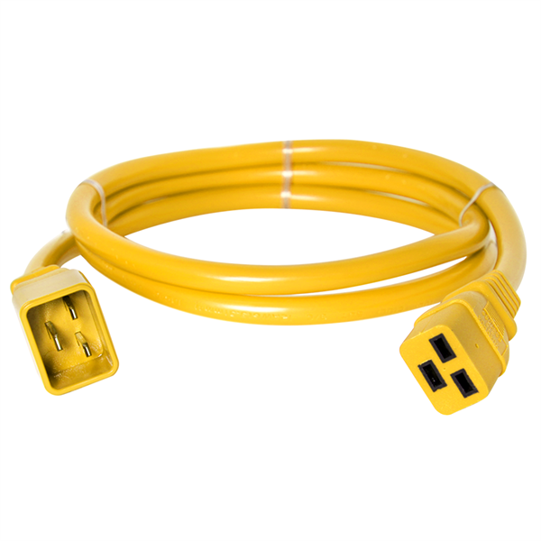 C20 to C19 Power Cords, Yellow, 20A, 250V, 12/3 SJT