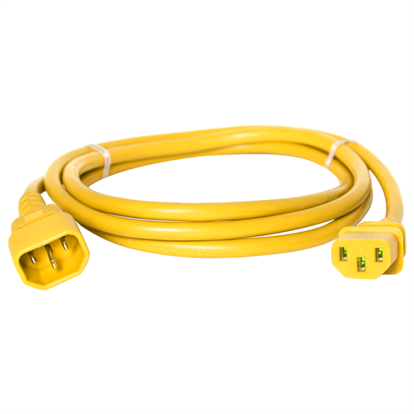 C14 to C13 Power Cords, Yellow, 15A, 250V, 14/3 SJT