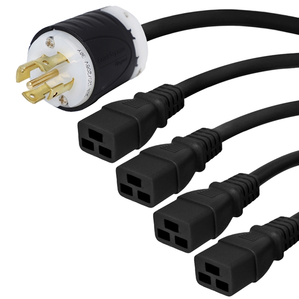 L21-30P to 4 x C19 Splitter Power Cords