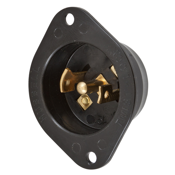 Hubbell HBL7486N ML-3P Midget Twist-Lock® Flanged Inlet Rated for 15A, 125/250V