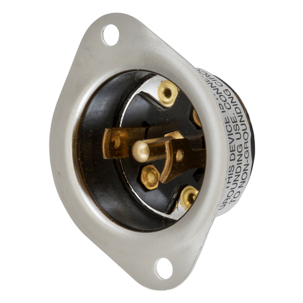 Hubbell HBL7486 ML-3P Midget Twist-Lock® Flanged Inlet Rated for 15A, 125/250V