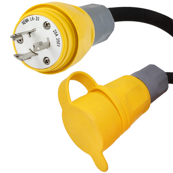 L6-20 Watertight Marine Extension Cords, 20A, 250V, 12/3 SJOOW