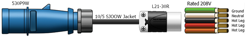 530p9w to l21 30r plug adapter power cord